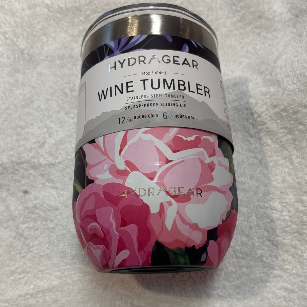 NWT Hydragear Stainless Steel Wine Tumbler with Clear Lid